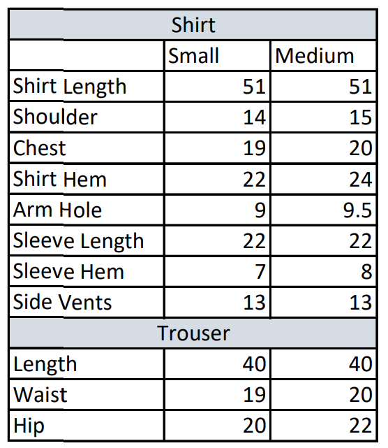Size chart