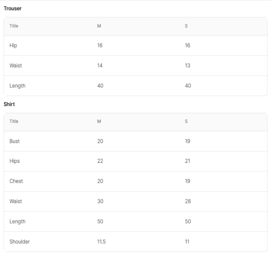 Size Chart