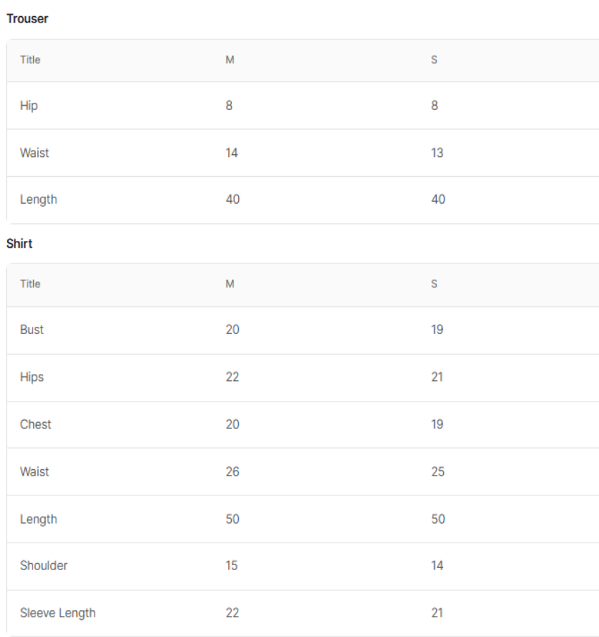 Size Chart