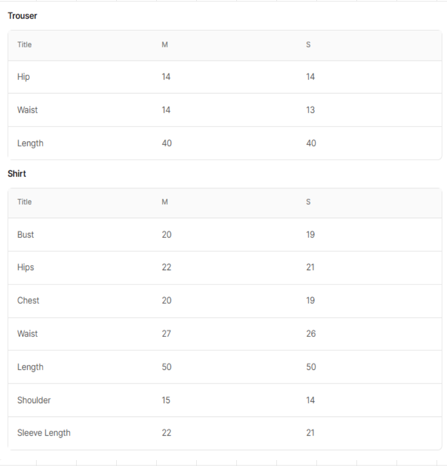 Size Chart